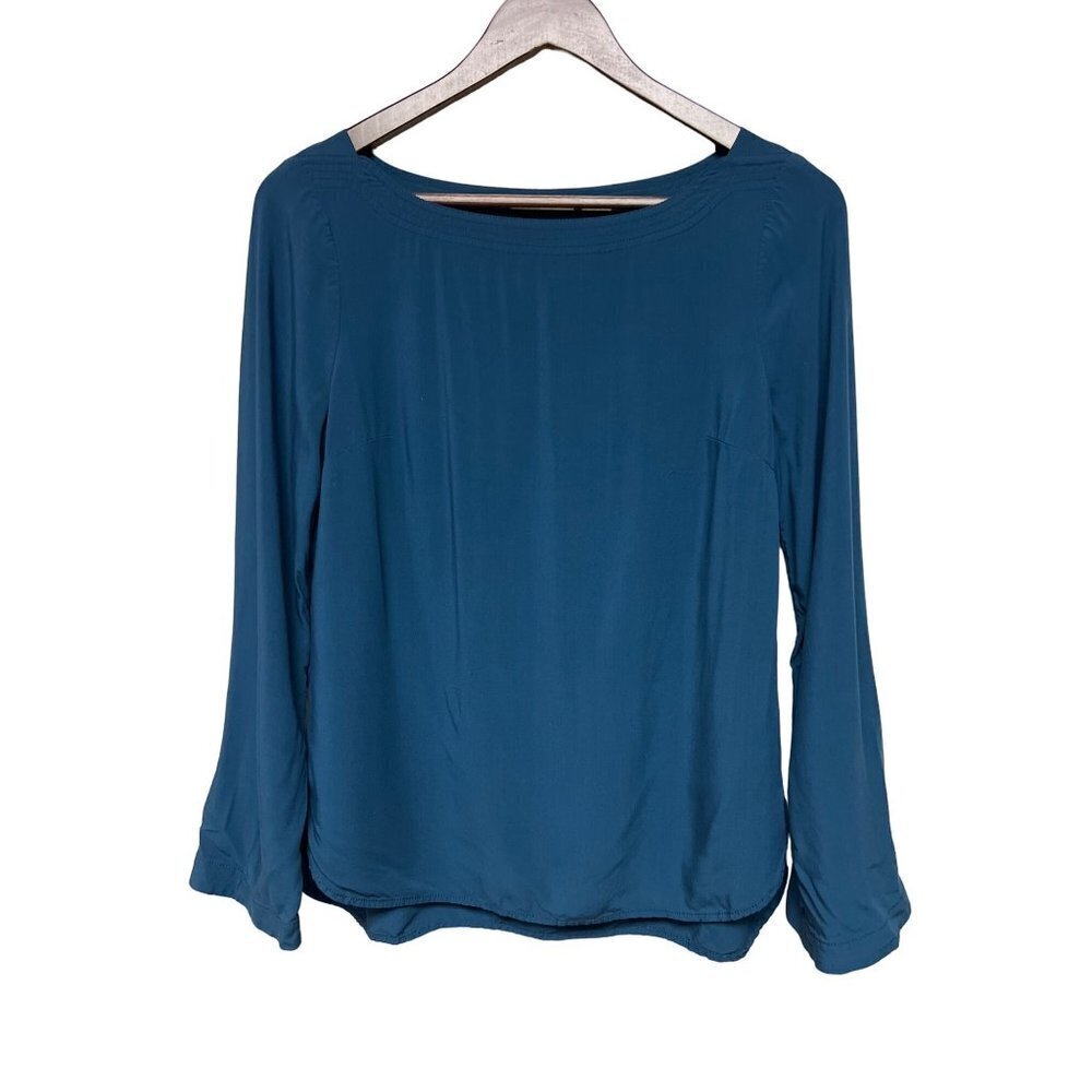 Anthropologie Maeve Blue 100% Rayon Long Sleeve Pop Over Blouse Women's Size 2